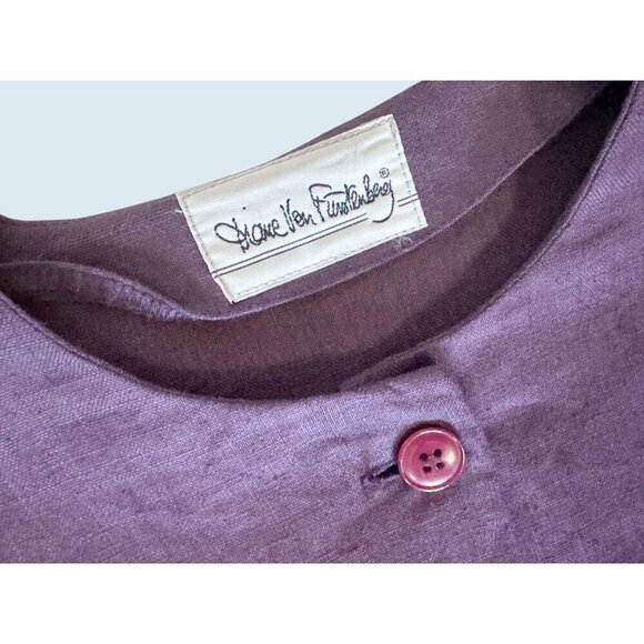 Vintage DIANE VON FURSTENBERG Purple Linen 1980s Jacket Blazer Sz S - Picture 6 of 7